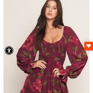 Flying Tomato Burgundy Floral Long Sleeve Dress NWOT